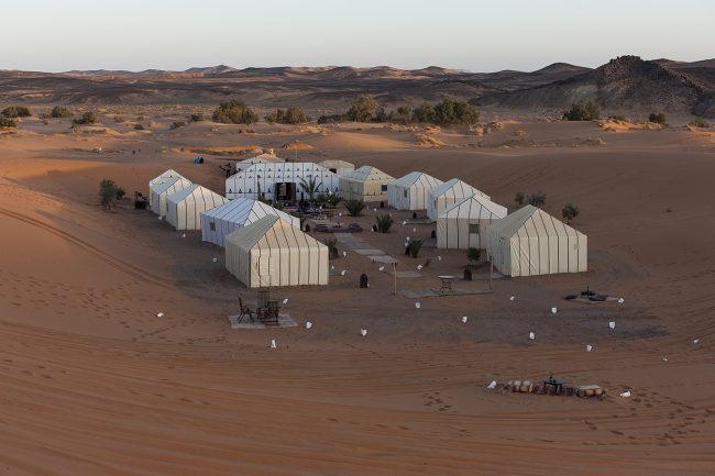 Desert nomad camp among the dunes of Merzouga, Moroccan Sahara